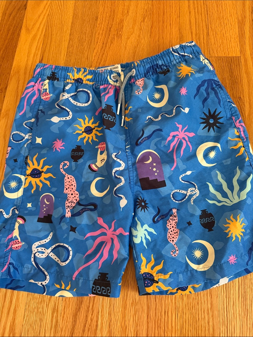 Boys Blue Printed Swim Shorts